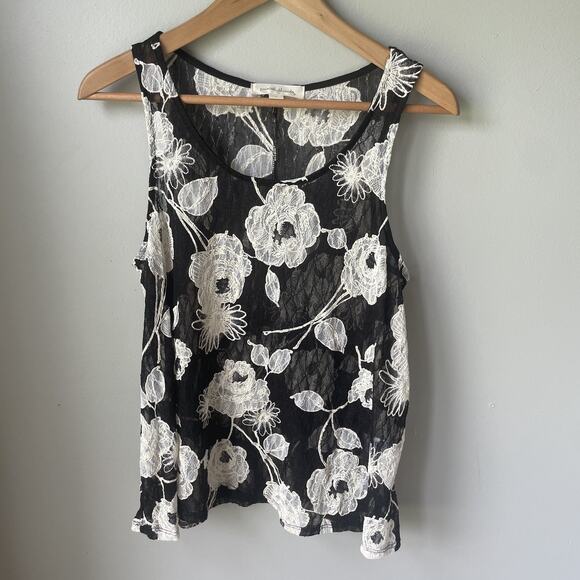 Vintage Painted Threads Tank Top Lace Boho Floral Lace Black/ White Womens S Y2K - Picture 1 of 7